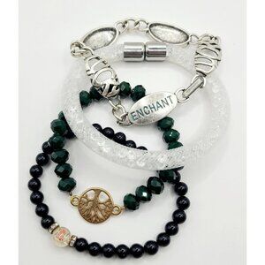 Bracelet Lot Enchant Silver Charm Resin Bead Tree Of Life and Magnet Closures